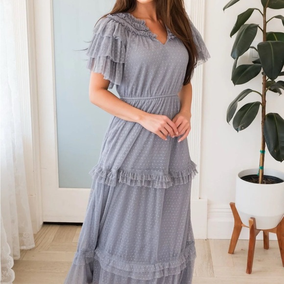 DEAUVILLE Elegant Ruffled Gray Maxi Dress 

New without tags - Picture 6 of 10